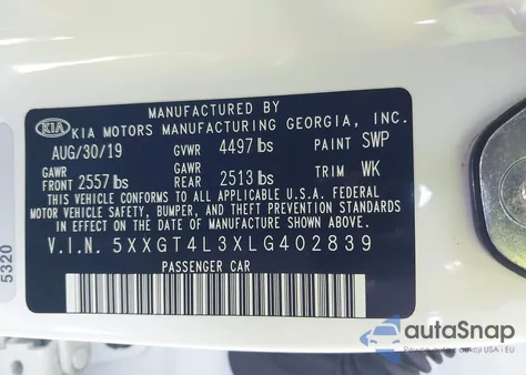 2020 Kia Optima S из США, поврежденный, VIN 5XXGT4L3XLG402839